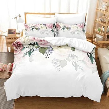  Komplet posteljina s cvjetovima bijele Ruže Jednokrevetna Dvokrevetna Full Size Queen King Size Fink Cvijeće Ruža Komplet posteljinu spavaća soba Setovi пододеяльников