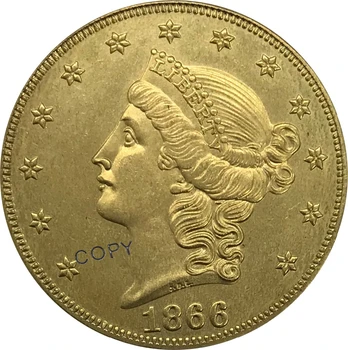  1866 Sjedinjene Države 20 Dolara Glava Slobode Dvostruki Orao zlatnik Mesing kolekcionarstvo Primjerak kovanice