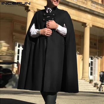  2021 Muški kaput Kaput s ovratnikom-otpornog Monotono uličnu odjeću zakopčane nepravilnog kaput Pončo Slobodne Svakodnevne muške duge тренчи 5XL INCERUN