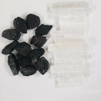  250 g Prirodnog Crnog Turmalina i Селенита Štapići Skupno Kombinirani Skupno Kristali Neobrađenog Kamenja Mineral