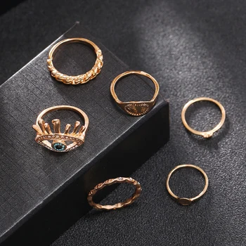  Berba Geometrijski Zlatne Kristalne oči u obliku srca Skup prstenova s lancem za žene 2021 Novi modni prstenova Modni nakit sa osobnost