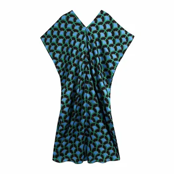  Evfer Ljetne ženske modne zelene duge haljine s po cijeloj površini Ženske Svakodnevne kratkih rukava V-izrez 2021 Za Novo slobodno prekrasna haljina