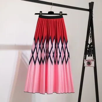  FESTY KARY Trendy boji duge ženske suknje s cartoonish po cijeloj površini Svakodnevni suknja za dame s elastičan struk nabrane midi suknje Za žene