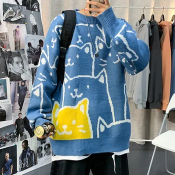  Free muški džemper japanski mačka casual džemper s okruglog izreza trend koreanska verzija najljepših jakne za parove