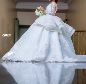  Funyue Elegantan muslimansko vjenčanicu sa Dugim Rukavima Luksuzni Vlak Kapele Veličanstveni loptu haljina Djeveruša Haljina Plus Size Mariage