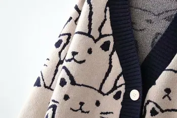 Harajuku Kawaii Crtani Kardigan s V-neck Za žene Slatka Mačka Vintage pletene džemper Ženske Retro Moda dugi rukav Dres Kaput