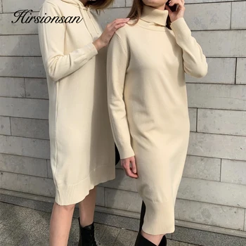  Hirsionsan Zimske tople pletene elastične midi-haljine sa visokim izreza za žene 2021 Moderan elegantan i šik ženske haljine-veste Za žene ogrtač Femme