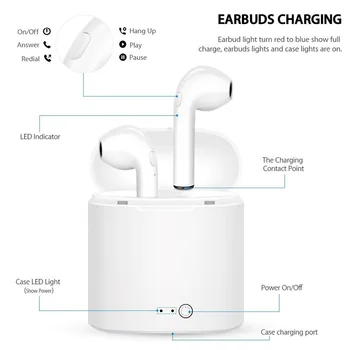  I7s TWS Bluetooth Slušalice su bežične Slušalice Za sve pametne telefone Sportske Slušalice Stereo Slušalice, kabel za Punjenje ležište slušalice