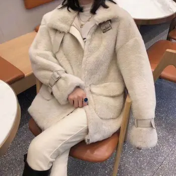  Kaput od umjetnog krzna Za žene 2021 Debeli zimski casual jakna, oponašajući kaput od кроличьего krzna, topla krzneni slobodna gornja odjeća, ženska moda parka