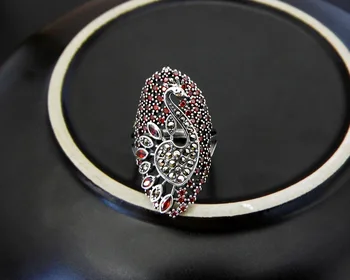  KJJEAXCMY fin nakit od srebra тайинь s prstenom u obliku pauna uz otvaranje prstena, hraniti dama pretjerivanje