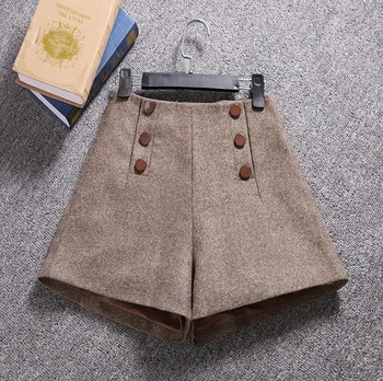  Kratke muške korejski vunene gaćice za žene 2022 Zimske slobodne široke kratke hlače za žene Feminino Jesen džep s gumbima Šik 7435