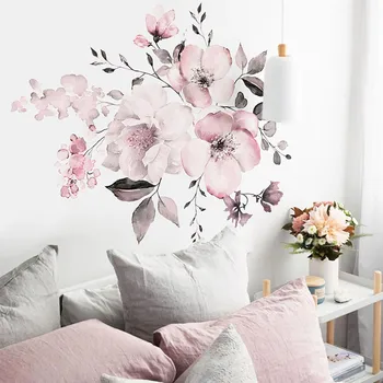  Kreativni PVC Pink Bijela Akvarel Cvijeće Božur Naljepnice Za Zid Samoljepljive Naljepnice Za Vrata Home Dekor DIY Dizajn Uređenje Filma