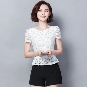  Ljetna Korejski moda Za žene s kratkim rukavima Casual majica okruglog izreza Pune Divlje Elegantan Ženski Blusas Femininas Držači Vrhovima 2021 Y667