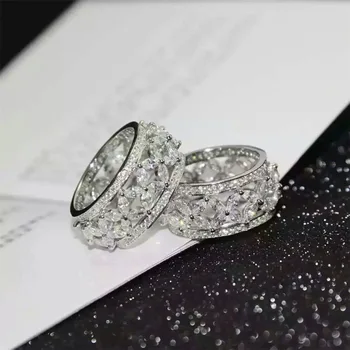  Luksuzni Nakit 925 Sterling Srebra Prsten s krugom Potpuno Nova Markiza Imitacija Dijamant-zurke Slatka Vjenčano Prstenje za žene