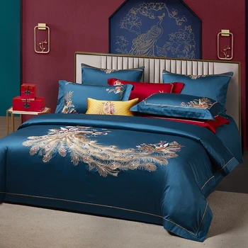  Luksuzni Set posteljine s vezom u kineskom stilu 800TC Od Egipatskog pamuka Bračni dekom pokriti Kit Plahti 4 kom. za domaće Vjenčanja