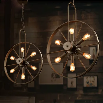  Luster u potkrovlju industrijska lampa sa vjetrobranskog točak kreativni cafe Restoran individualnost klasicni američka country Željeza luster