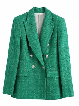  Moderan zeleni tvida ženska sportska jakna Jakna za Proljeće, Jesen High street двубортные džepove Ured lady Smart Casual odjeća