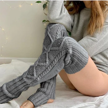  Modni golfs do bedra Iznad koljena 2021 Jesen zima Ženske duge pletene čarape za djevojčice Ženske ženske zimske pletene čarape