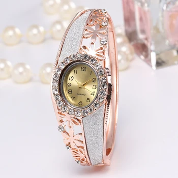  Najbolji luksuzni ženski sat-narukvica sa štrasom, šuplje cvjetni remen,sklopivi spone, ovalni brojčanik, analogni kvarcni ručni sat Reloj de mujer