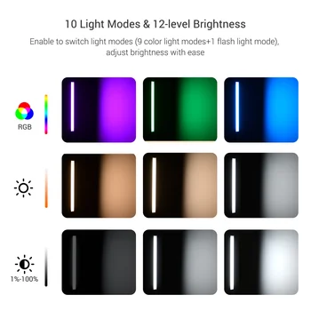  RGB Prijenosni Led Svjetleći Coli Punjiva Light štapić za fotografije 10 Načina Rasvjete 12 Razina Svjetline 3200-5600 Na s daljinskim upravljačem