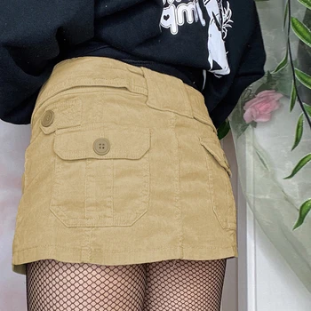  Rockmore Vintage mini-kratke Suknja sa pojasom Za žene s niskim strukom Izravna traper suknja Korejski ulica kratka suknja Harajuku 90-ih