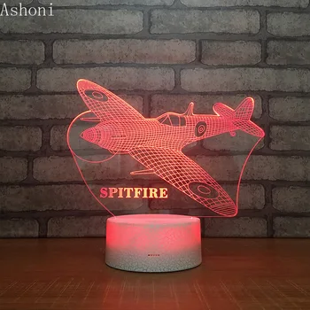  Spitfire 3D lampe za Novo LED noćno svjetlo za zrakoplove Home Dekor 7 Promjena boje Noći rođendan Darove za djecu