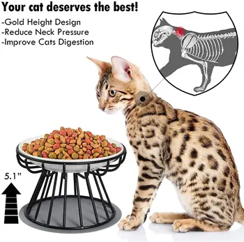  Stakleno keramička Zdjelica za mačke Zaštitite Vrat Zdjela za hranjenje kućnih ljubimaca Za Mačke i Pse Od nehrđajućeg Čelika Povišena Postolja Za hranjenje kućnih ljubimaca Jelo Pribor za mačke