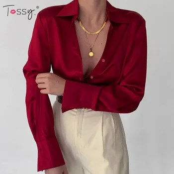  Tossy Ženska monotono tanka bluzu s V-izrez, ženska bluza na zakopčane, korejski Svakodnevni bluza, Elegantan uredski dama, majice s dugim rukavima, Jesen 2021