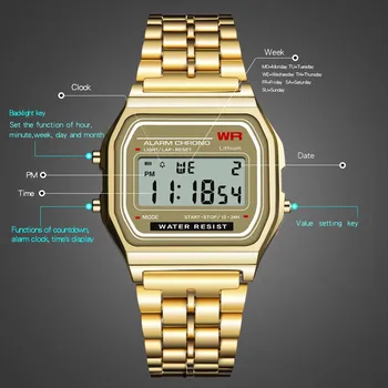  Ultra-tanki sportski elektronski metalni sat multifunkcionalni svjetlosni alarm sat sa čeličnim remenom haljinu zlatne ženske, muške sat