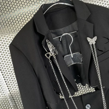  Visoka Kvaliteta Ženska crna lanac s kravatom Casual Komplet od 2 predmeta 2021 Novi seksi rever dugi rukav Kratkom Blazer+ Suknja Tanak kit