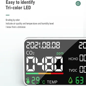  Višenamjenski 5в1 Mjerač CO2 Digitalni Mjerač temperature i Vlage Ugljičnog dioksida Detektor TVOC HCHO Monitor kvalitete zraka