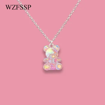  WZFSSP Donje ogrlica Akril psihodelične ogrlice s ovjes u obliku ružičaste medvjeda Modni nakit Darove za djevojčice College Novi N0008