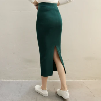  Ženski uredski suknja Proljeće Korejski Stil Seksi tople pletene suknje-olovke Ženske suknje s visokim strukom Elegantna duga suknja za zabave, Klub suknja