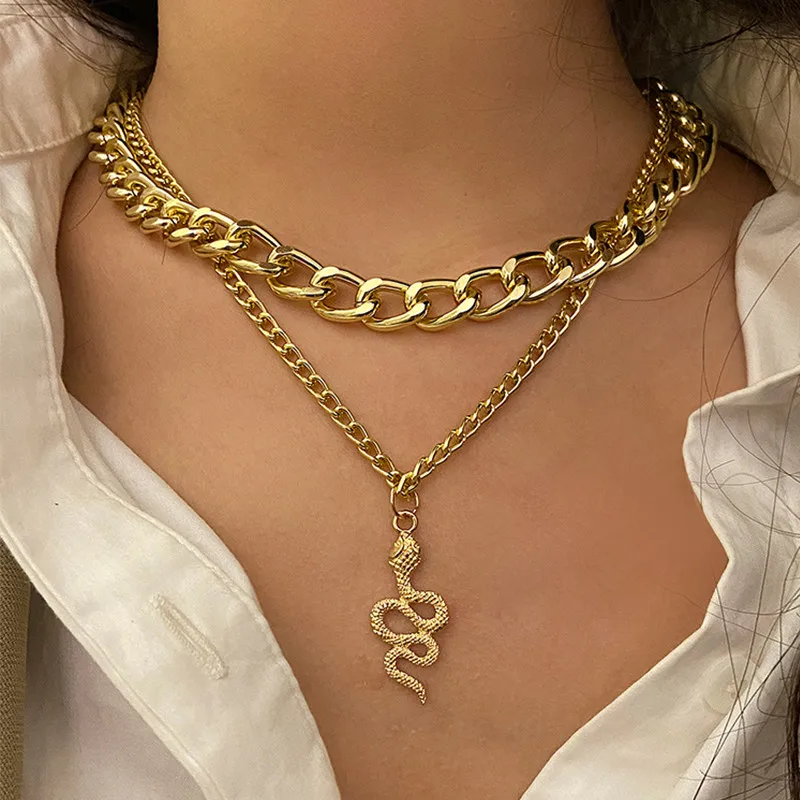 klasicni višeslojne privjesak ogrlica-lanac za žene modni zlatne srebrne boje velike ogrlice-lanac | Ogrlice i privjesci / Belcourd.co.uk