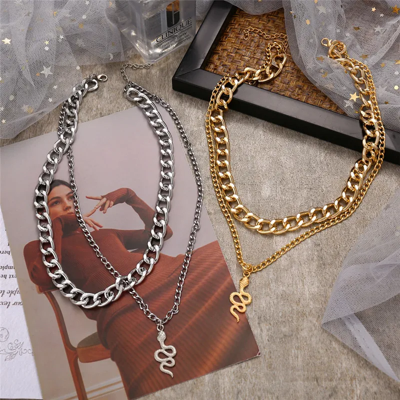 klasicni višeslojne privjesak ogrlica-lanac za žene modni zlatne srebrne boje velike ogrlice-lanac | Ogrlice i privjesci / Belcourd.co.uk